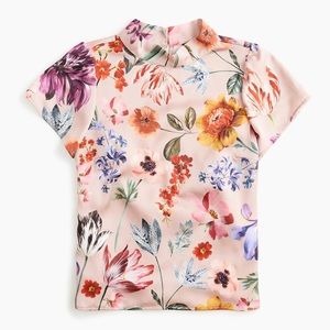 J. Crew XXS Pink Mockneck Drapey Top in Floral